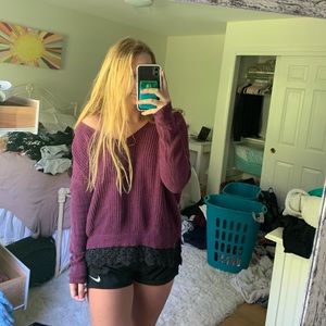 Maroon oversized sweater with black lace